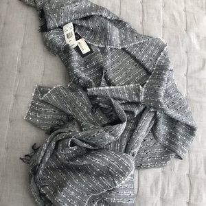 rag & bone Grey and White Scarf with Black Fringe